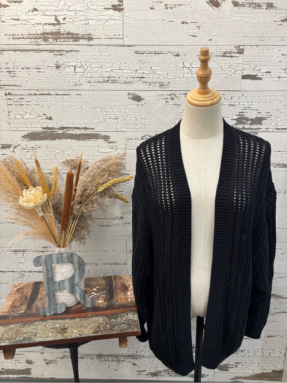 Wilfred Free Aritizia Black Open-Stitch Knit Cardigan